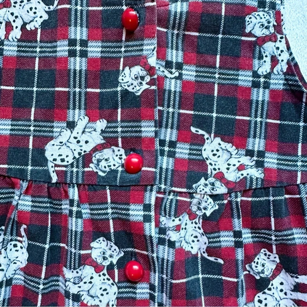Unbranded Vintage Girls Plaid Tank Dress 6X Dalmatian Dog Red Black Wht Holiday